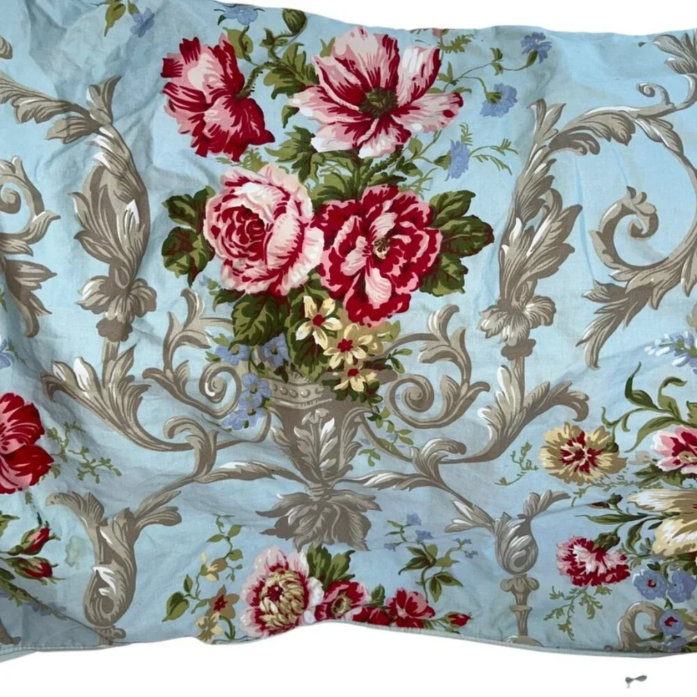 Softta blue pink cabbage rose shabby chic TWIN duvet cover pillow case